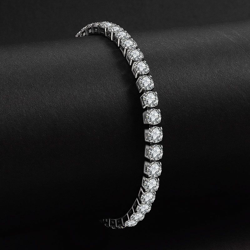 Bracciale alla moda con zirconi rotondi e catena da tennis con fila singola di diamanti, gioielli hip hop_voghion.com