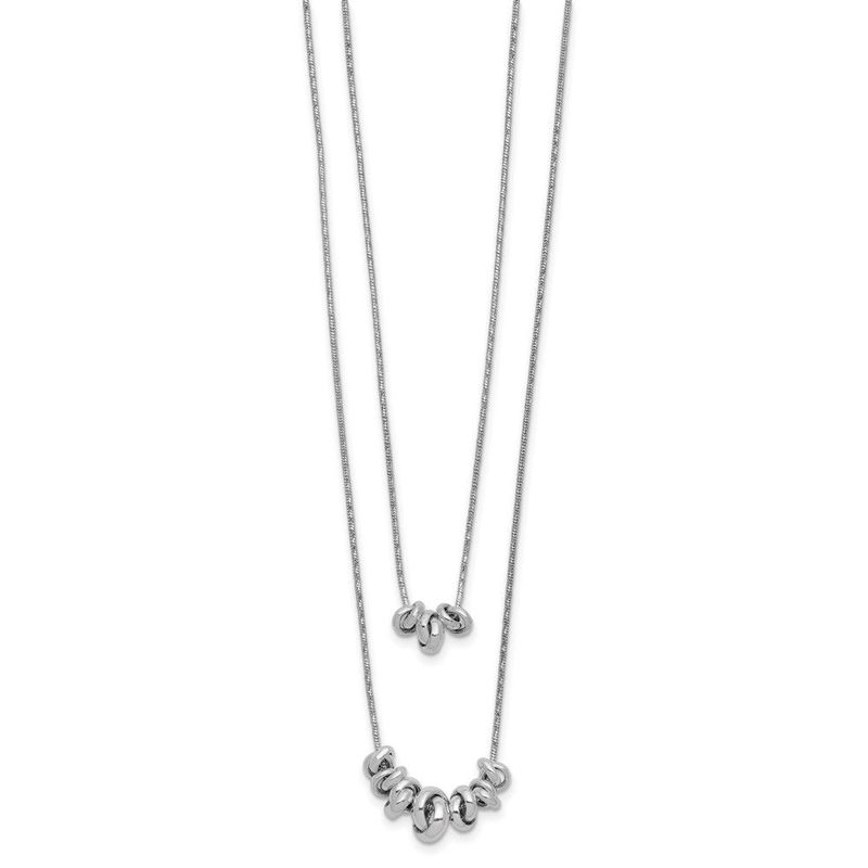 Sterling Silver Double Rings 2-Strand W/2 In Ext Necklace_voghion.com