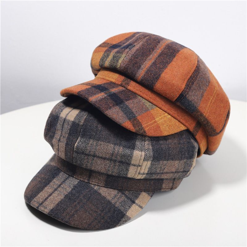 2024. aasta uus kontrastne villane ruuduline kaheksanurkne müts, laste Korea versioon, trendikas ja mitmekülgne barett, Briti retrohõnguline maalikunstniku müts_voghion.com