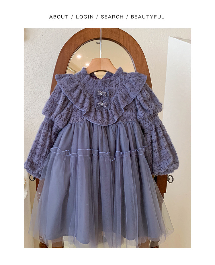 Girls' for autumn and winter 2023, new western-style plush fluffy gauze dre, children's lace long sleeved prince_voghion.com