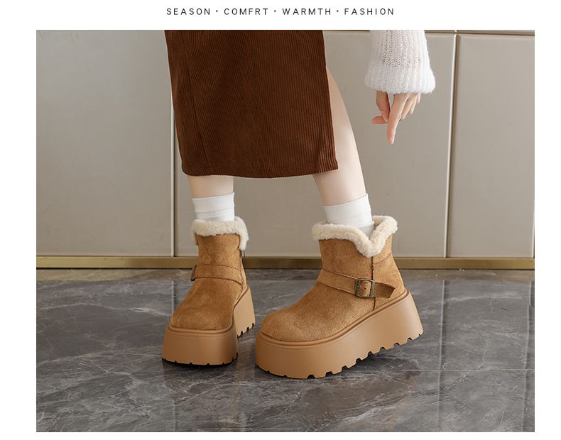 Winter Fleece-Lined Chinese Snow Boots Thick Sole Height-Increasing Small Size Cotton Shoes 34-40_voghion.com