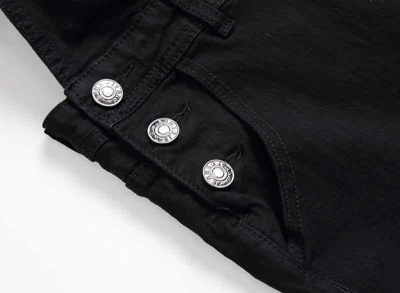 Mode Herren Hosenträger Denim Overall Schwarz Zerrissene Denim Hose Beliebte Arbeitskleidung_voghion.com