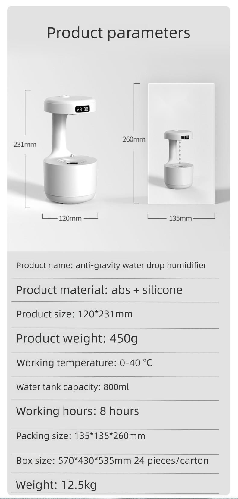 Umidificatore antigravità, sfera di nebbia levitante con luce notturna, USB silenzioso per scrivania da camera da letto, gadget tecnologico fantastico_voghion.com