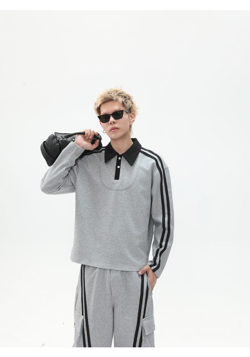 Completo da uomo con felpa e pantaloni della tuta color block a righe retrò – Completo a maniche lunghe in stile college vintage_voghion.com