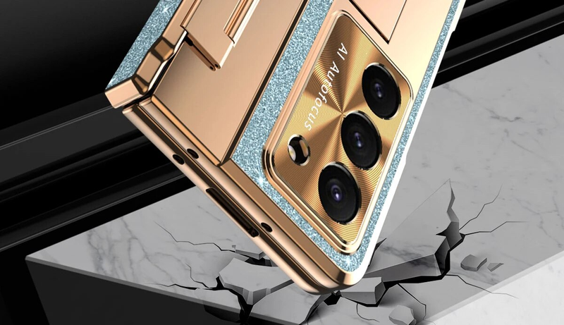 RENGZ Plating Leather Stand Hinge Protection Case Samsung Galaxy Fold 5 3 With Screen Protector Cover For Z Fold5_voghion.com