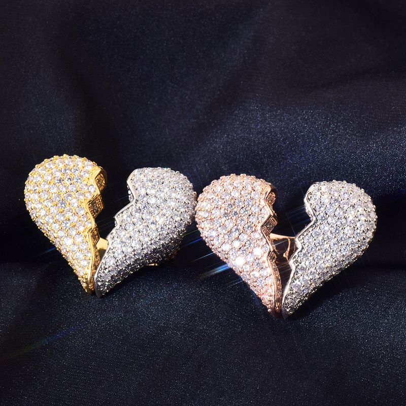 Bague en forme de cœur Tingjie, nouvelle personnalité, en cuivre incrusté de zircons, entièrement en diamants, accessoire tendance pour couple hip-hop_voghion.com