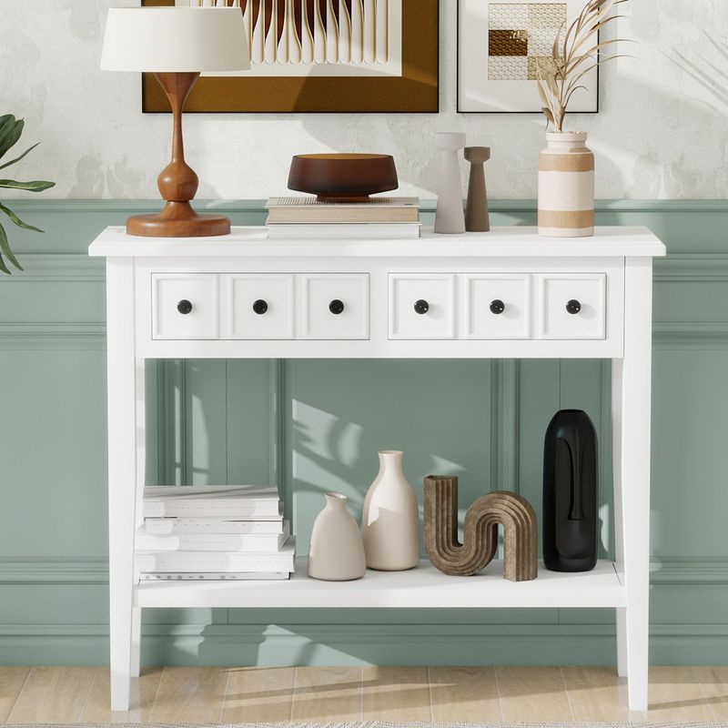 Rustic Console Table With Open Shelf,Rubber Wood Legs,Ideal For Entryways,Living Rooms,and Hallways_voghion.com
