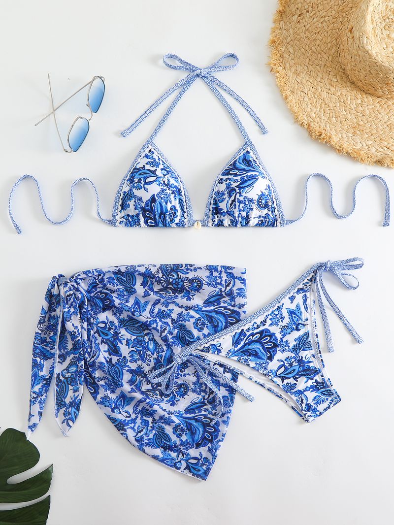 Maillot de bain trois pièces en maille imprimée, nouvelle collection 2024, bikini sexy avec accessoires coquillages_voghion.com