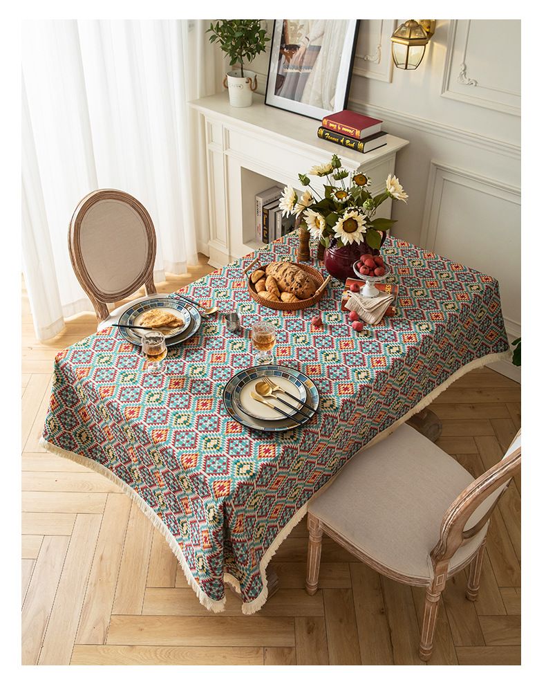 Nappe en coton et lin, style peinture à l'huile, rectangulaire, de haute qualité, style ins, pour table basse_voghion.com