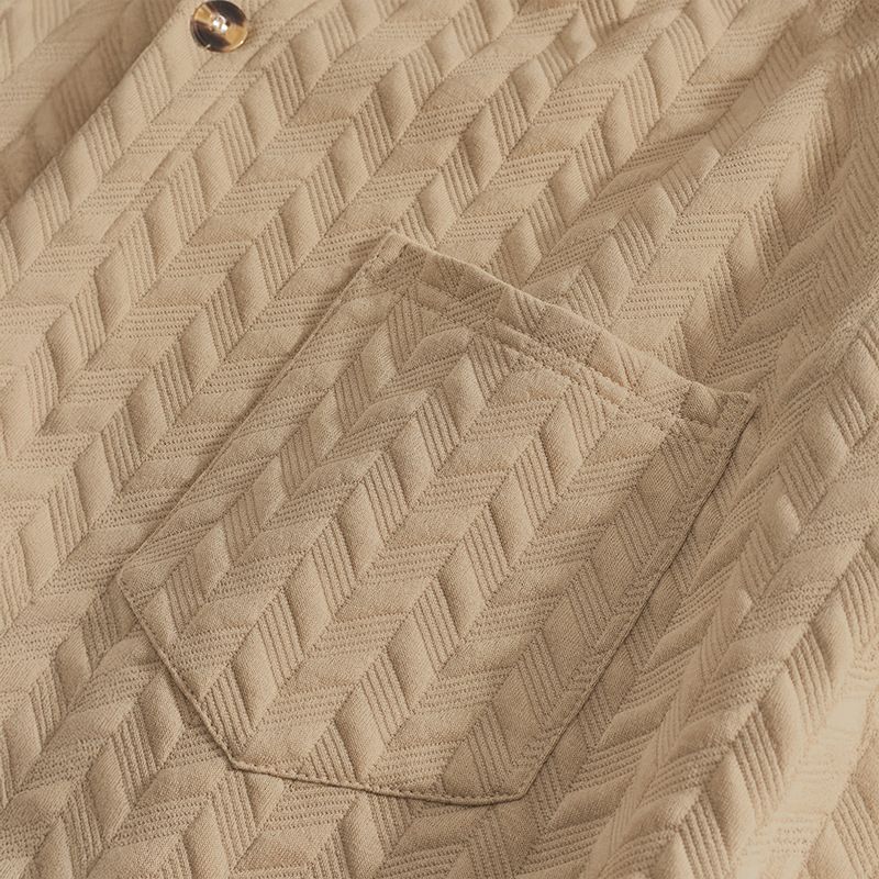 Men's Short-sleeved T-shirt Casual Jacquard Slim Breathable Lapel Short-sleeved Shirt_voghion.com