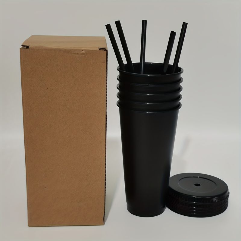 5pcs, 24.01oz Tumblers With Lids And Straws Reusable Plastic Cups Iced Coffee Large Water Bottle Party Cold Mug Summer D_voghion.com