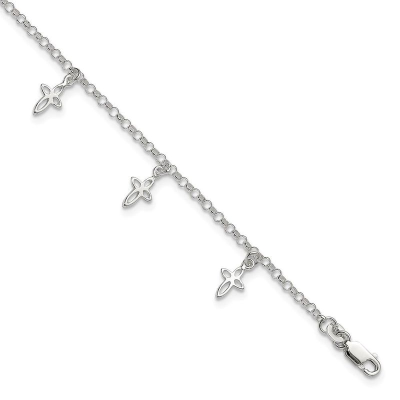 Sterling Silver 9 In Cross Anklet_voghion.com