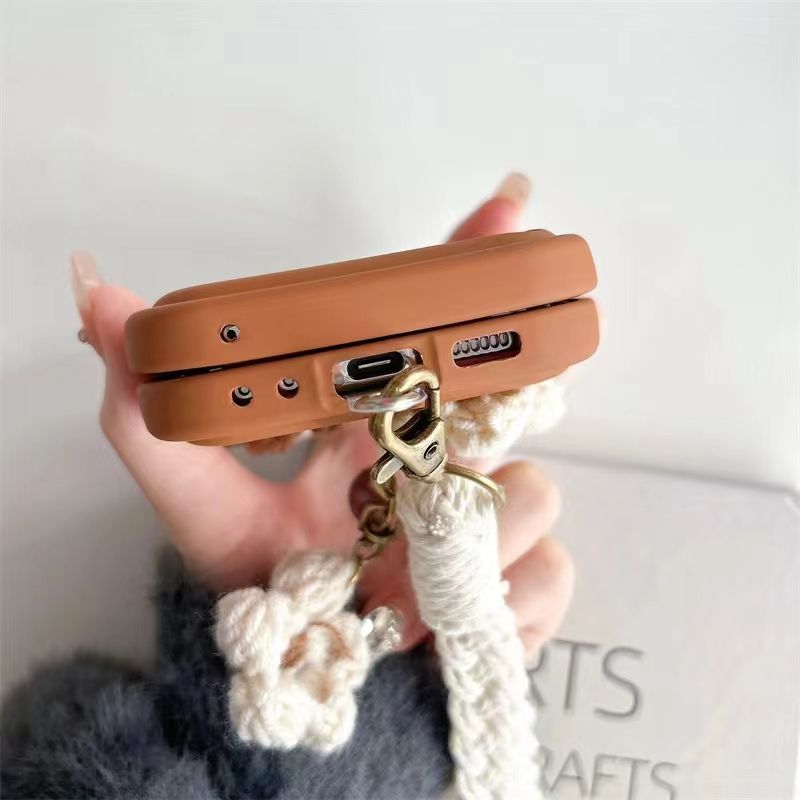For Samsung Galaxy Z Flip 3 4 5 6 Luxuxy Unique Flower Strap Wrist Anti Drop Wave Phone Case Cover_voghion.com