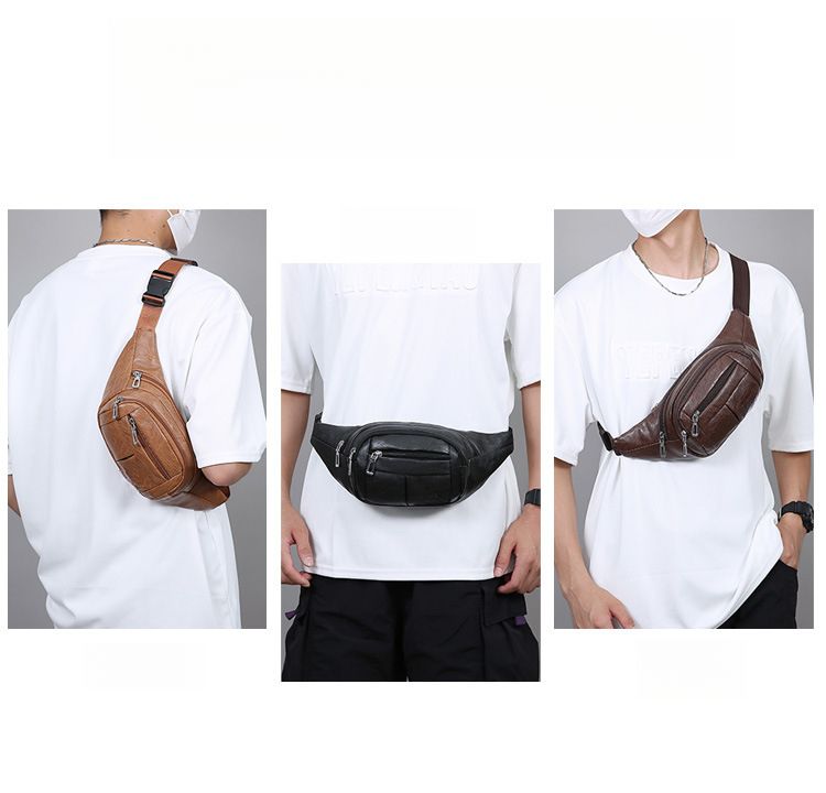 PU Leather Men's Chest Simple Casual Durable Business Cashier Portable Commuting Single Shoulder Crossbody Sports Waist_voghion.com