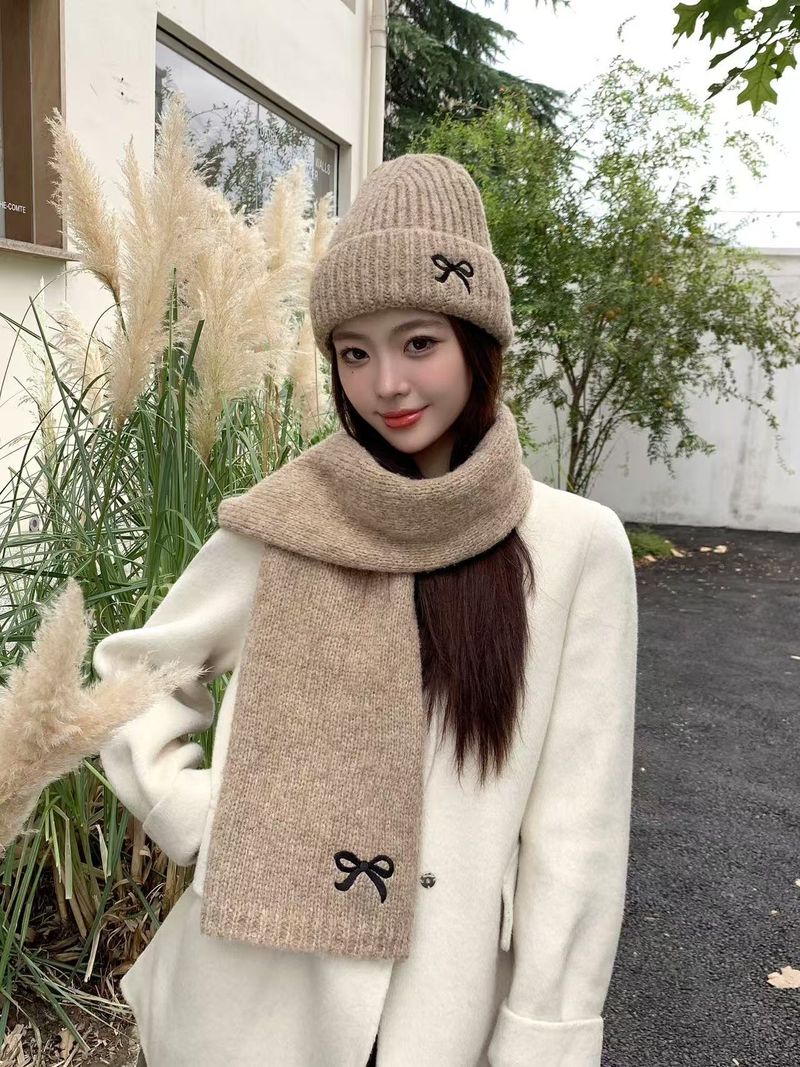 Sciarpa calda in lana lavorata a maglia con fiocco ricamato invernale da donna_voghion.com
