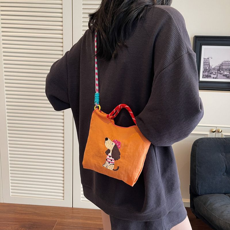 Single Shoulder Crossbody Canvas Phone Embroidered 2025 New Casual Travel Cute Dachshund Dog Bucket Bag_voghion.com