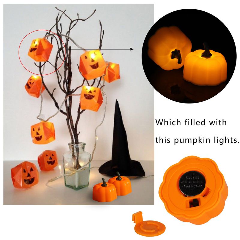 Halloween LED Pumpkin Lantern Set - 12pcs Battery-Operated Flameless Candles, Flickering Warm White Glow, Spooky Decor For Party, Porch & Indoor_voghion.com