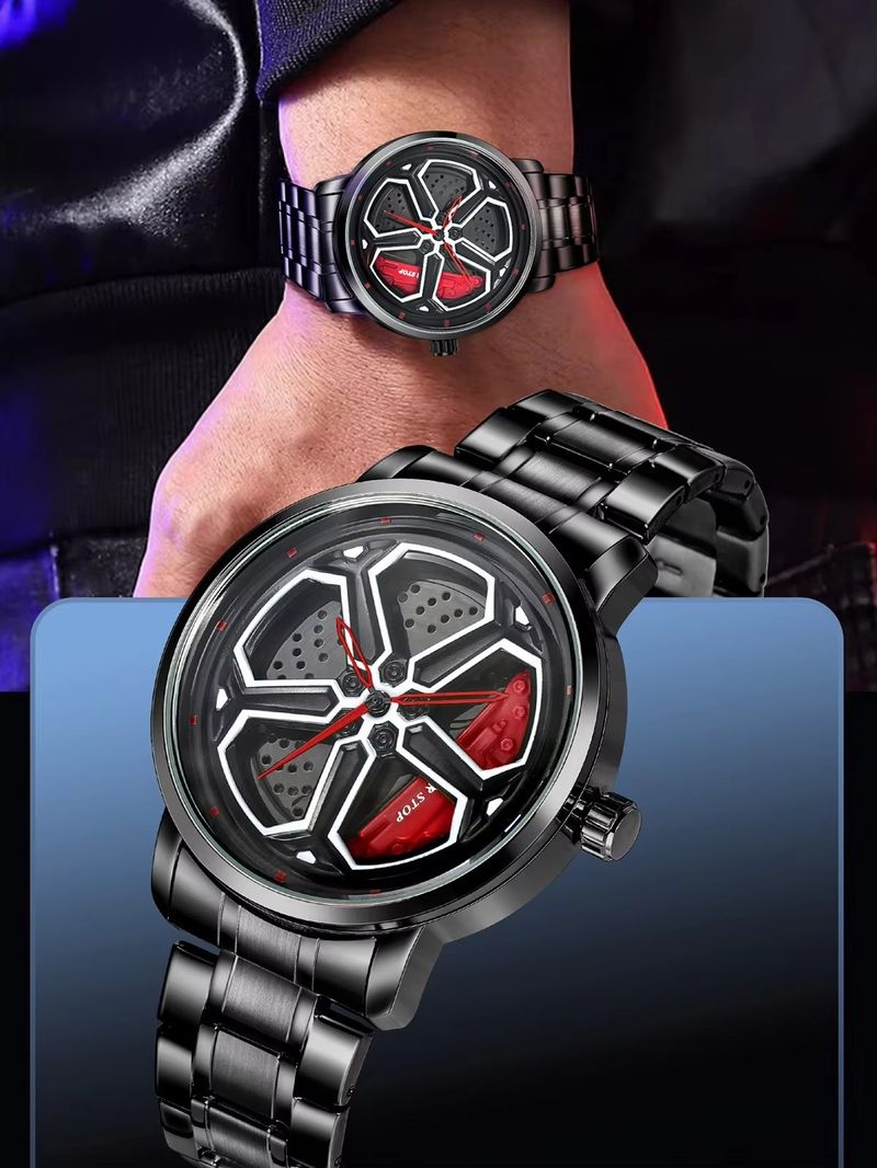Fashionable And Cool Men's Watch Wheel Rotating Male Student Hollow Quartz Watch Box_voghion.com