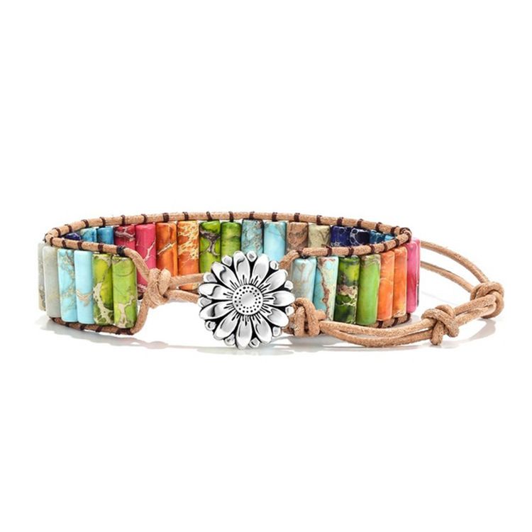 Women's Bohemian Wind Emperor Stone Handmade Wrapped Woven Leather Cord Bracelet_voghion.com