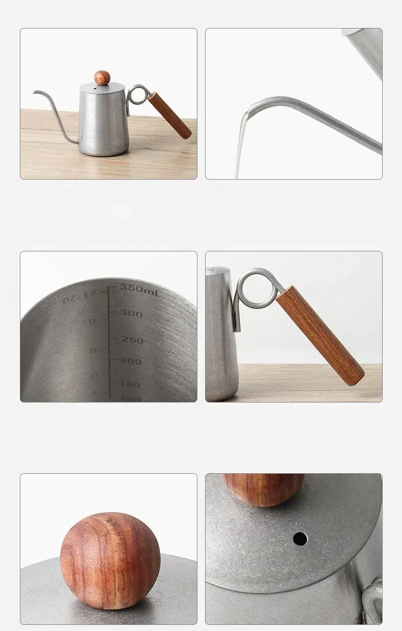Caffettiera ad anello creativo in acciaio inossidabile 304, bollitore per caffè fatto a mano, teiera con manico in legno, caffettiera a collo di cigno con bocca stretta_voghion.com