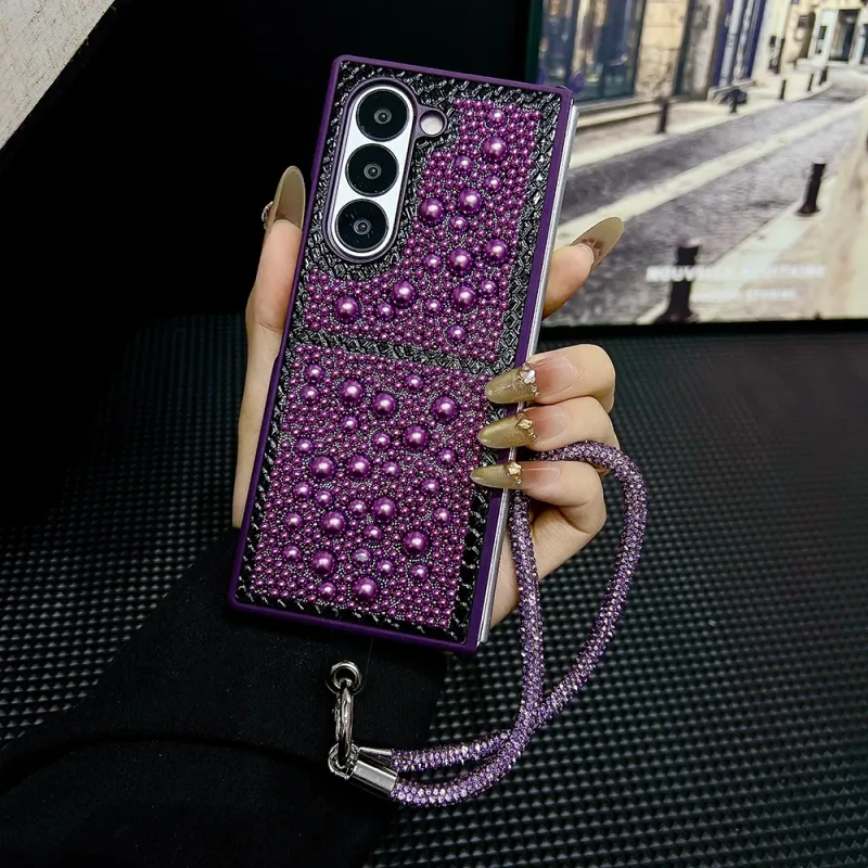 Pearl Hard PC-Telefonhülle für Samsung Galaxy Z Flip 7 6 5 4 3 Ani-Knock Proecor Cover mit Rhinesone Porable_voghion.com