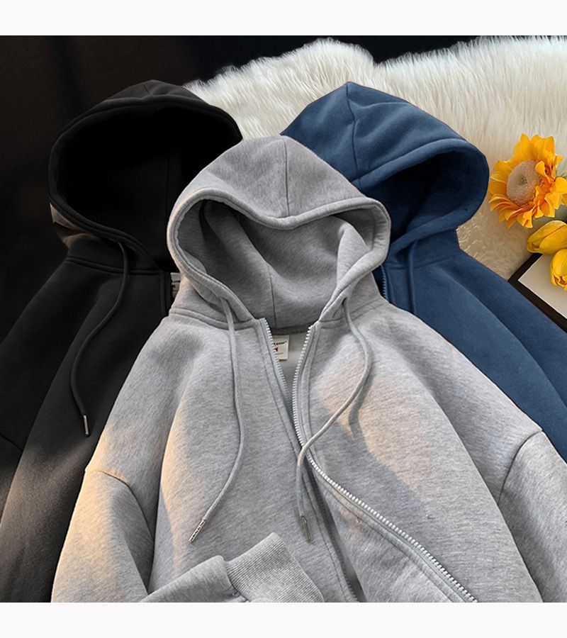 Herren-Sweatshirtjacke mit Kapuze und Reißverschluss und Fleecefutter – Schwerer Winterpullover mit Taschen, Unisex-Freizeitoberbekleidung (Schwarz, Weiß, Grau, Blau)_voghion.com