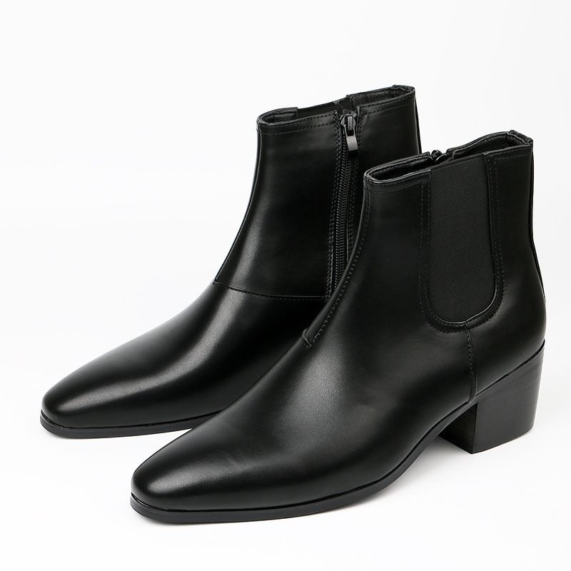 New Autumn And Winter Boots Men's Fashion High-heeled Ankle Boots Small Square Head High-heeled Boots Men's Boots Increase High-heeled Men_voghion.com