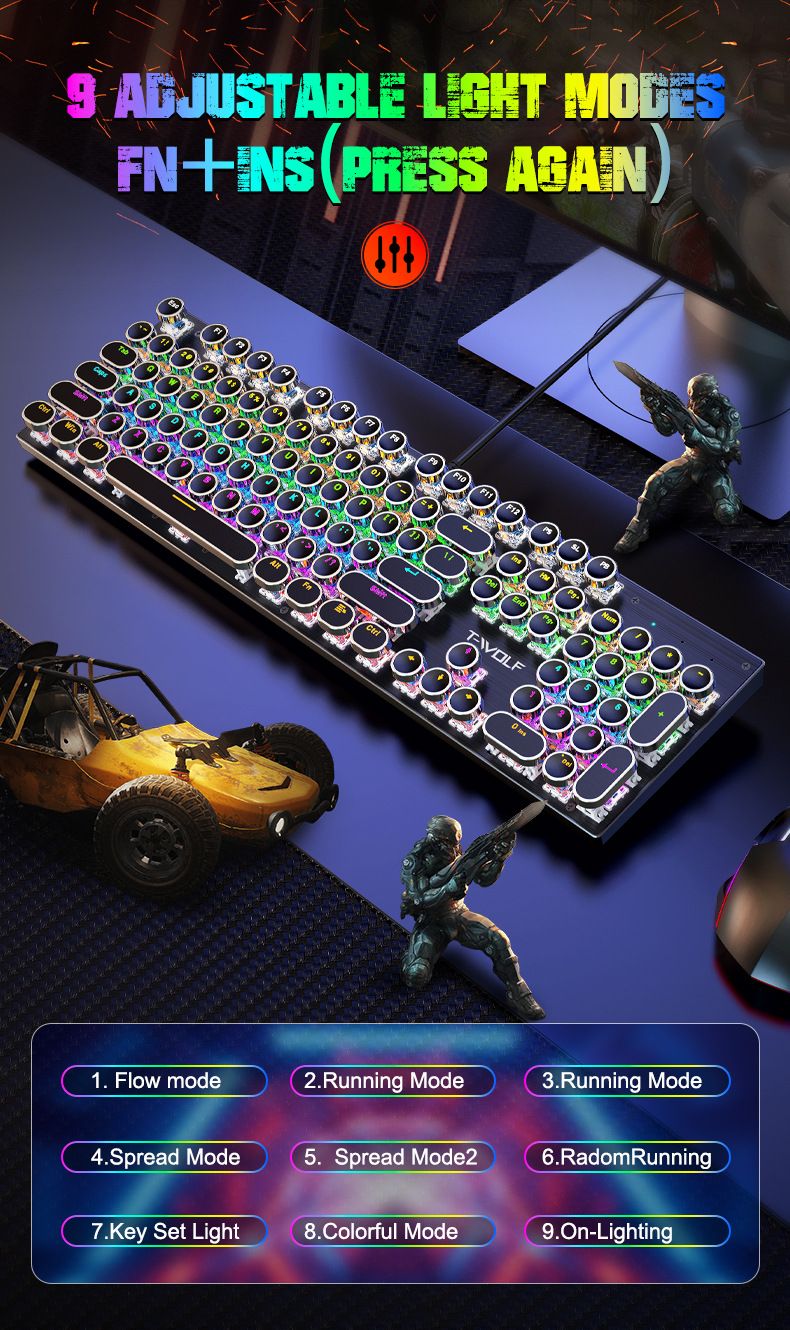 T75 Prava mehanska tipkovnica Žična RGB Mešana lahka kovina E-športna igra Punk Green Axis_voghion.com