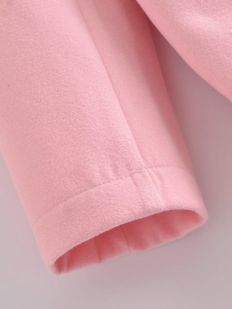 Dames kleine frisse revers lange mouwen dubbelrijs ontwerp roze trenchcoat_voghion.com