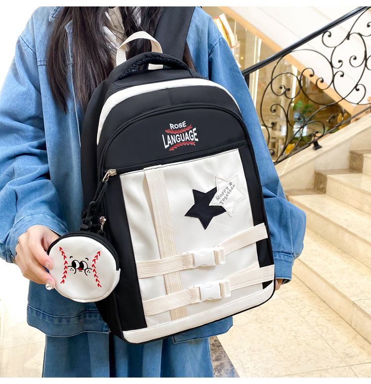 Kinderrucksäcke für Mädchen, große Kapazität, süßer Rucksack für Grund- und weiterführende Schulen, passend für alle Altersgruppen, niedlicher Rucksack mit Kontrastfarben-Design_voghion.com