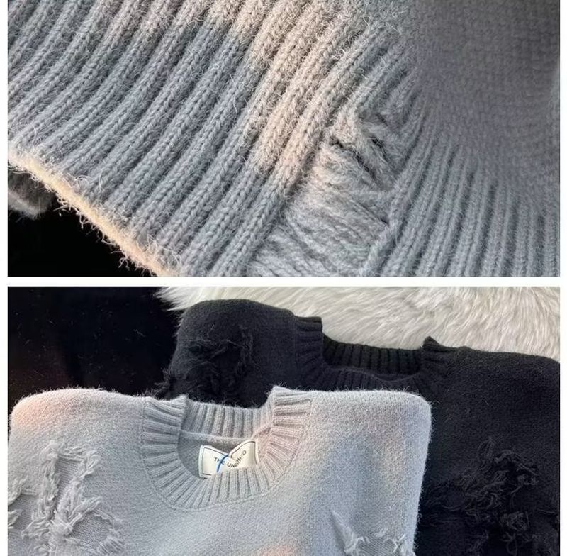 Maglione a collo rotondo da uomo, autunno e inverno, con fori, alla moda, di marca, per adolescenti, di alta qualità, spesso._voghion.com