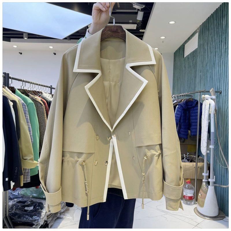 Plus Size Dames 150kg Lente en Herfst Color Block Trenchcoat Casual Eenvoudige Veelzijdige Korte Jas voor Dames_voghion.com