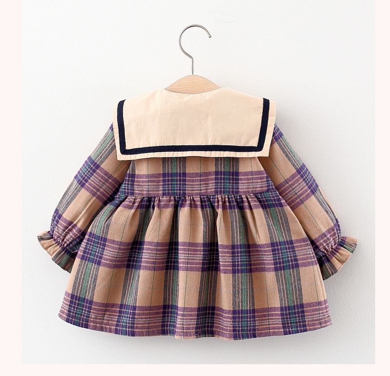 2810 gonna per bambini versione coreana alla moda grande colletto per bambola con bocca chiusa manica lunga plaid orso_voghion.com