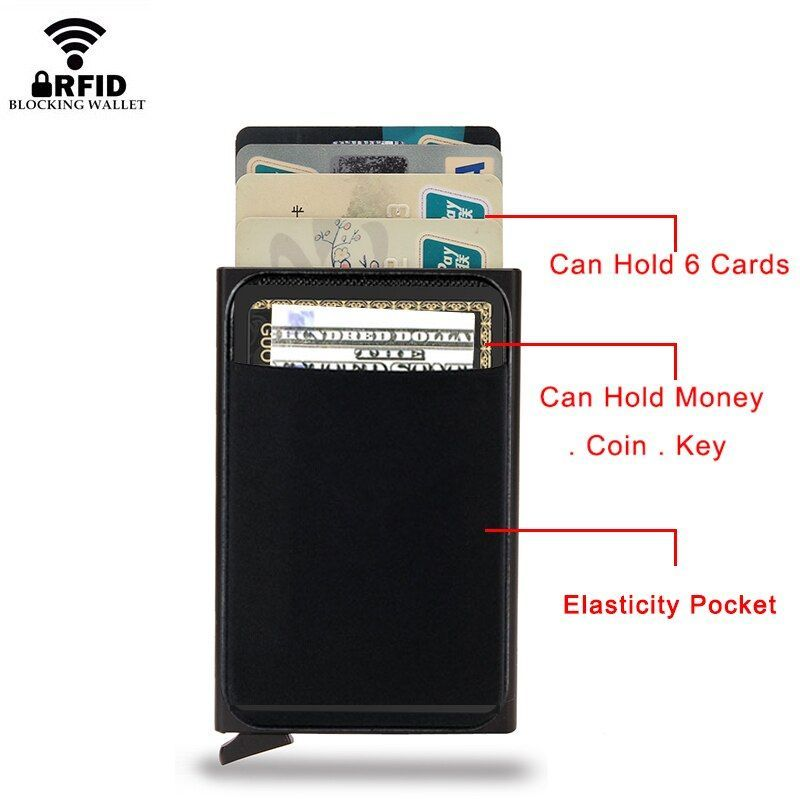Rfid Smart Carta di credito Halter Metal Slim Pop Up Minimalistischen Männer Briefschen Schwarz Männlichen Geldbörse Geld_voghion.com