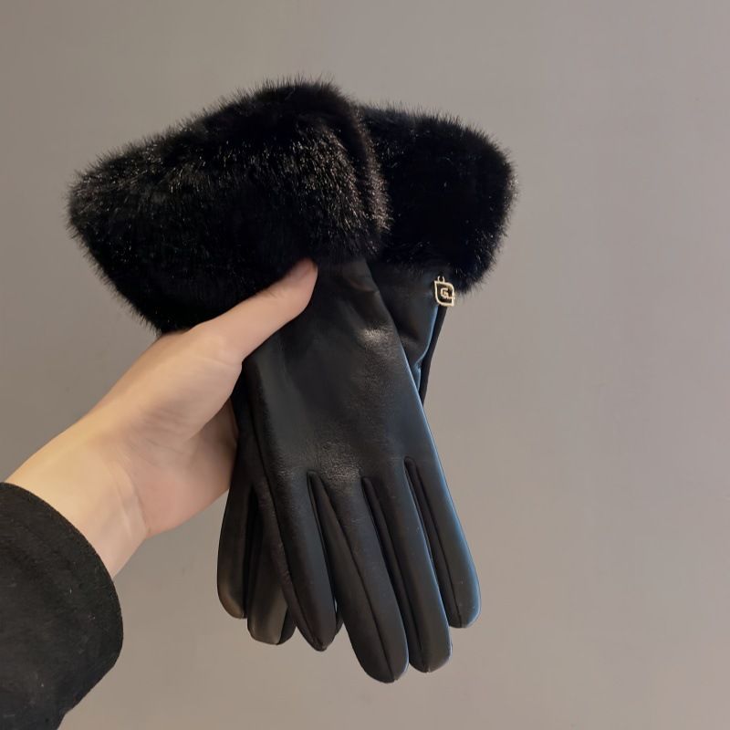 Leren handschoenen voor dames in de winter van 2025, veelzijdig en hoogwaardig, met verdikte fluwelen warmte en koudebestendigheid, geschikt voor_voghion.com