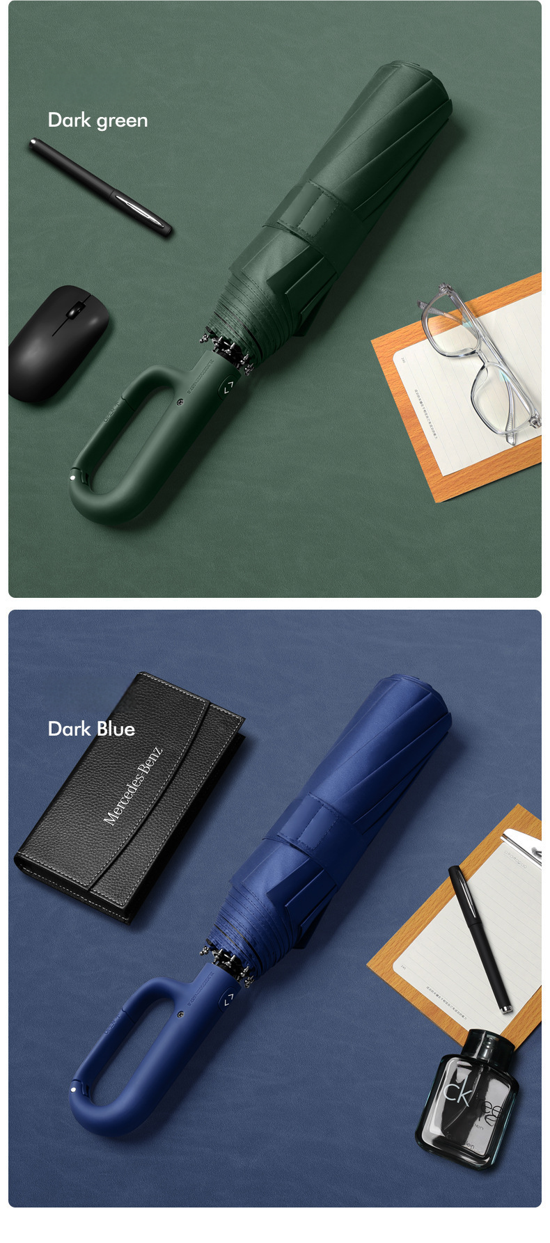 Großer automatischer Regenschirm mit Ringschnalle, dick, langlebig, Unisex, tragbar, UV-Schutz, winddicht, Regen- und Sonnenschirm_voghion.com