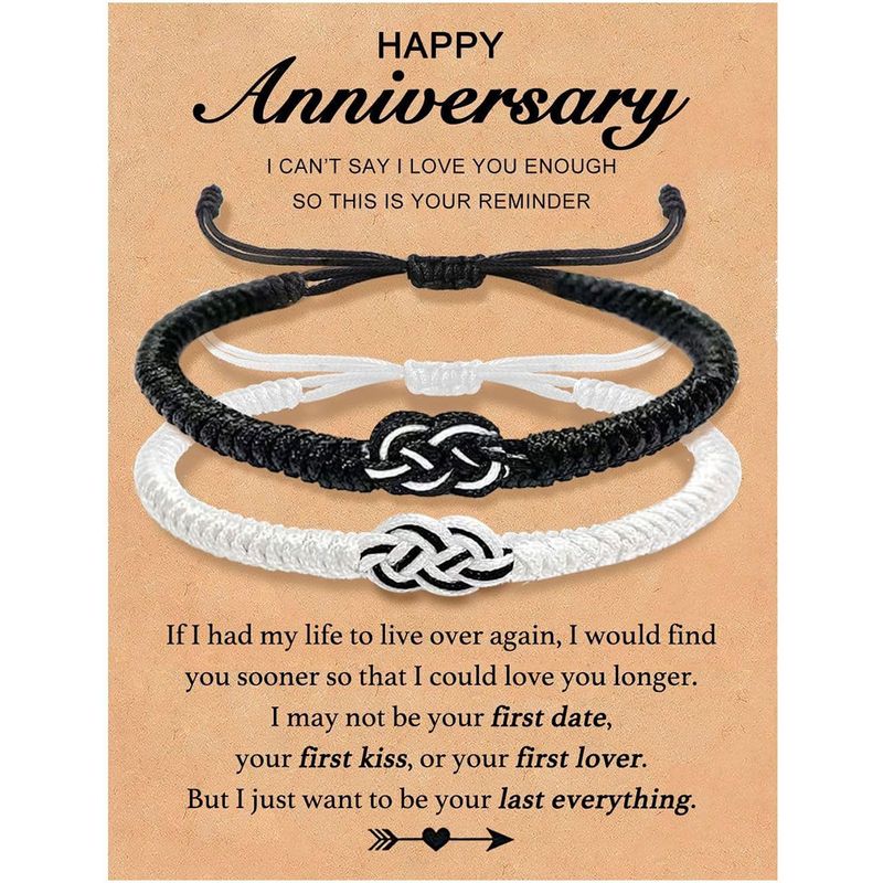 Set di braccialetti intrecciati per coppie di uomini e donne, in corda nera e rossa, intrecciati a mano e regolabili, con scritta "Anima Gemella", in bianco e nero._voghion.com