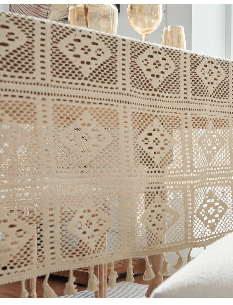 Vintage Crochet Tablecloth – Non-Slip Polyester Lace Table Cover, Elegant Embroidered Square/Round Dining Cloth For Farmhouse, Café, Wedding_voghion.com