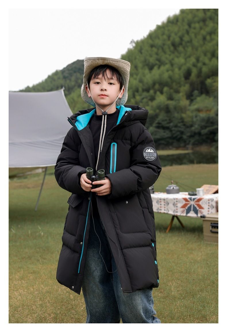 2025 New Children's Long Knee Length Down Cotton Jacket, Extremely Cold And Warm Mid Length Cotton Jacket For Middle And Large Children_voghion.com