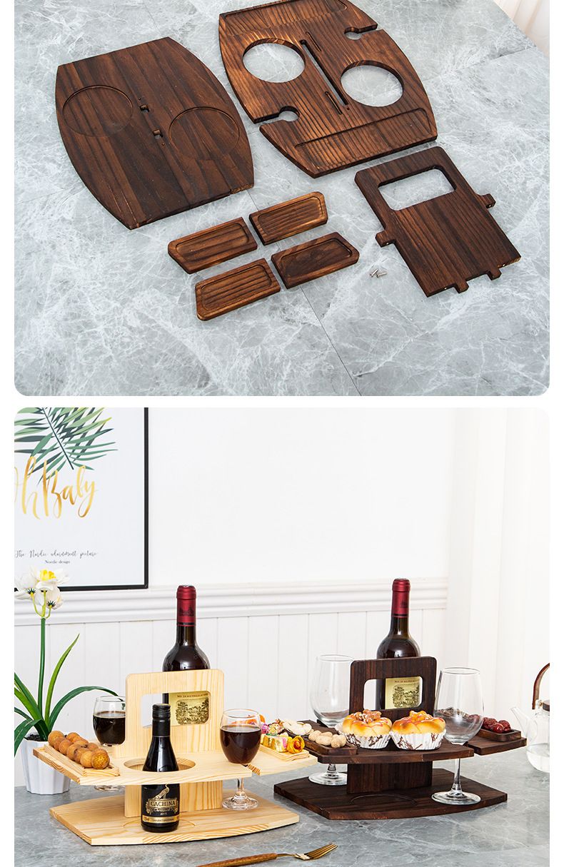 Multi-Purpose Wooden Wine Rack & Picnic Table – Scandinavian-Style Detachable 2-Tier Organizer For Bottles, Glasses & Snacks, Outdoor & Home Use_voghion.com