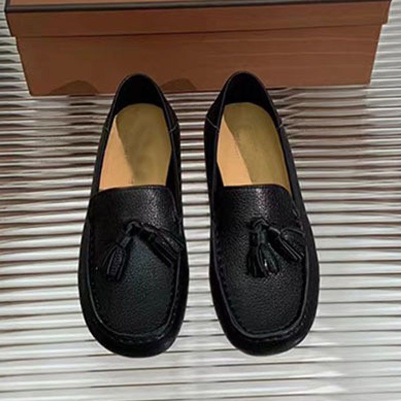 Lefu 2023 Neue echte Lederschuhe mit flachem Boden und Quaste, Damenschuhe in Übergröße_voghion.com