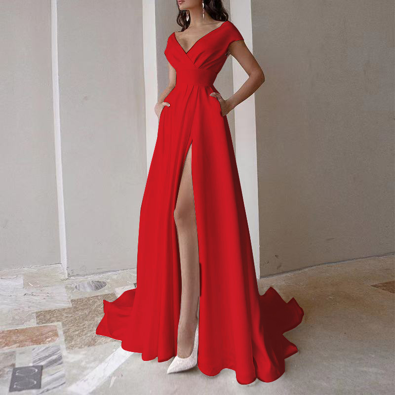 Maxi abito da pendolare con temperamento alla moda da donna. Abito da sera_voghion.com