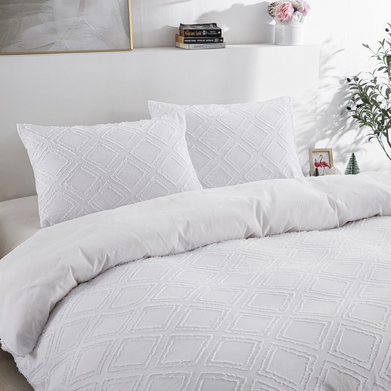 Parure de lit en flanelle douce à motifs géométriques – Literie respirante et hypoallergénique, couleur blanche_voghion.com