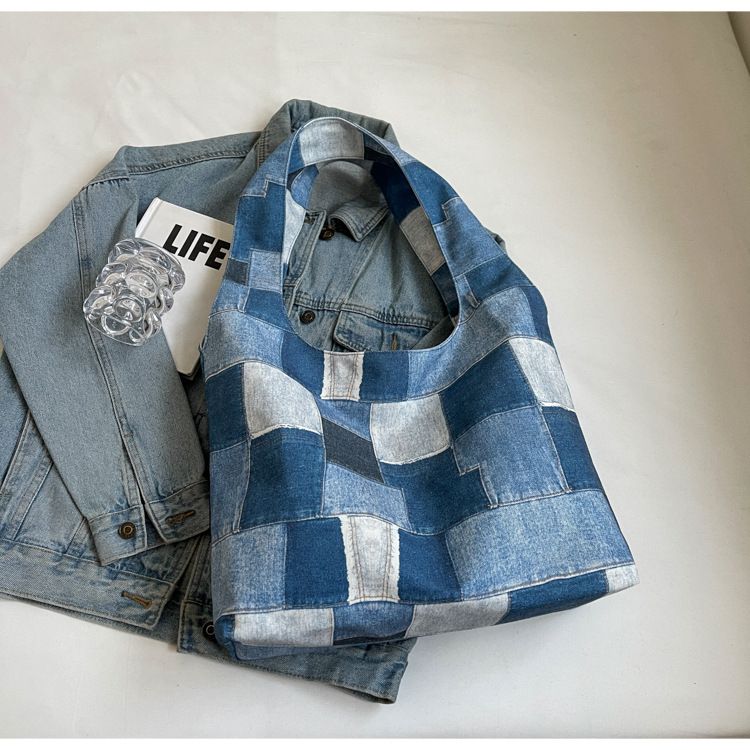 Ženska torba iz blaga, trendovska dvobarvna jeans torba, velika prostornina, priložnostna prenosna torba čez ramo_voghion.com