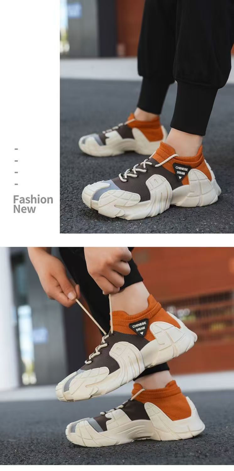 Men's New Thick-Soled Lightweight Sock Mouth Casual Shoes Youth Fashion Color-Block Sneakers_voghion.com