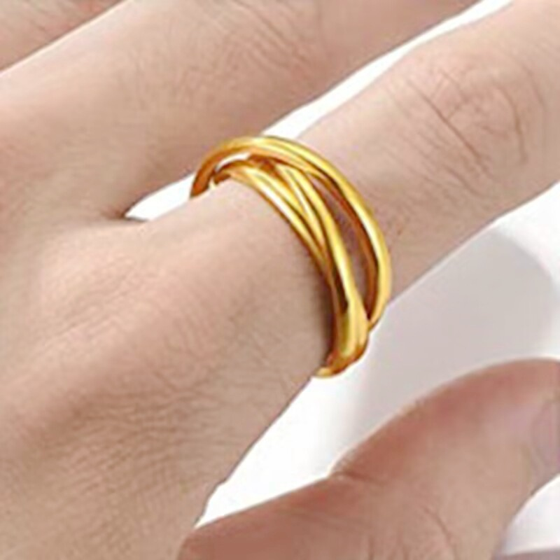 Trizyklischer Fidget-Ring, vergoldet, ineinandergreifender, rollender Angstring für Frauen und Männer, Paare, Hochzeit, Schmuck, Geschenk, Größe 5 bis 13_voghion.com