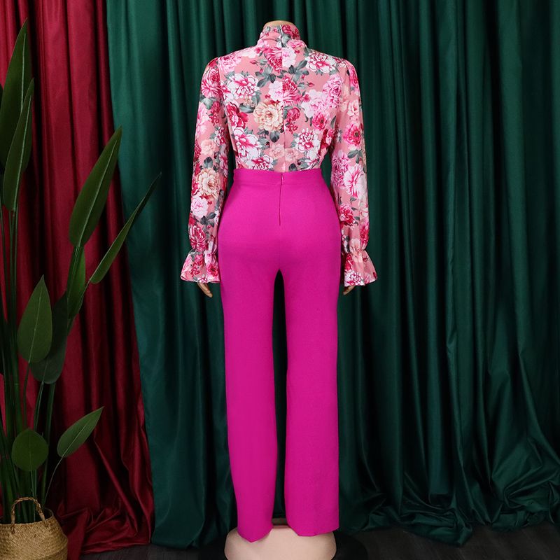 Dameskleding herfst en winter losse grote maten casual bedrukte shirts met lange mouwen wijde pijpen broeken cross border tweedelige set_voghion.com