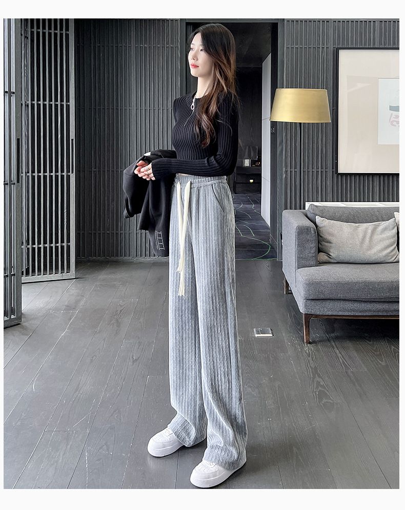 Pantaloni da donna a gamba larga in velluto a coste e ciniglia - Vita alta, taglio dritto con fodera in morbido pile, pantaloni invernali alla moda e comodi_voghion.com