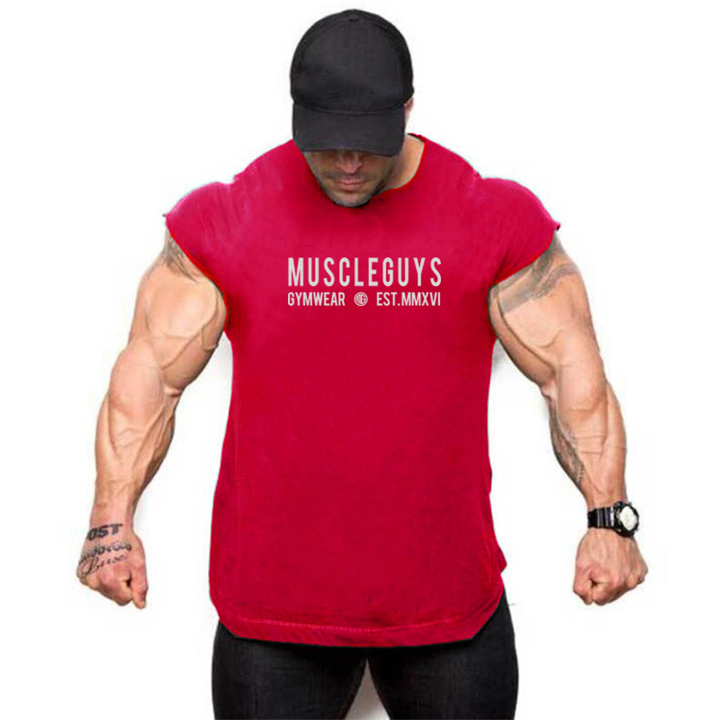 Ärmelloses T-Shirt für Herren, Bodybuilding, Sport-Tanktop mit Ärmeln, Herren-Lauf-Trainingsshirt aus reiner Baumwolle_voghion.com