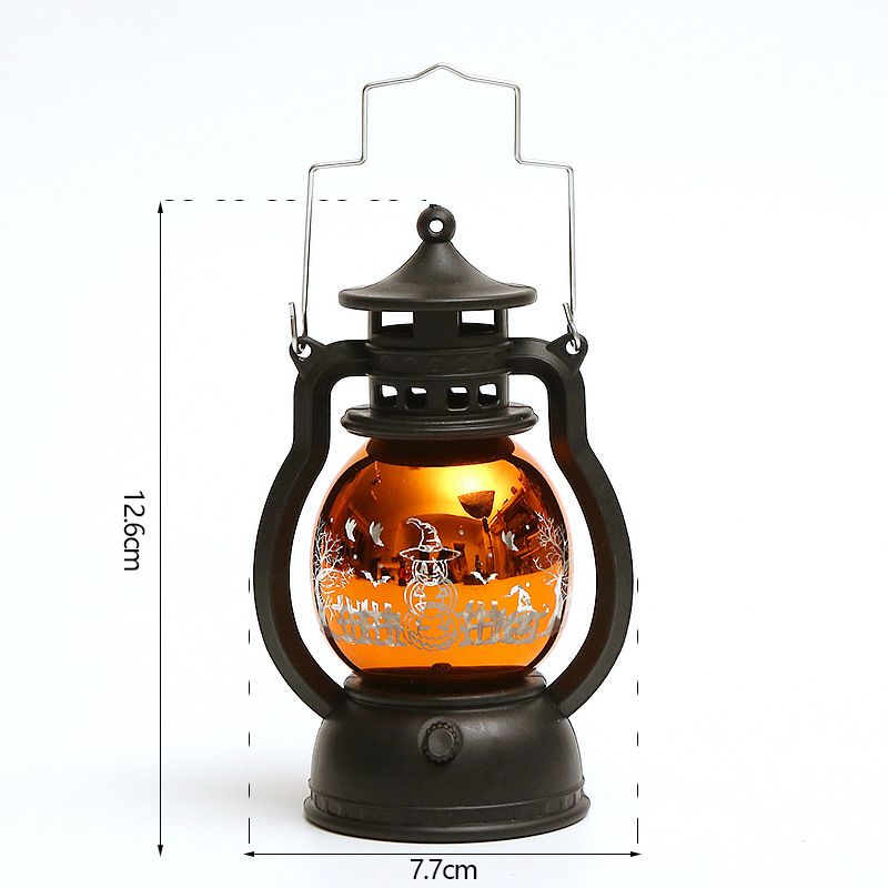 Vintage Halloween Laser Pumpkin Lantern - Witch, Skull & Pumpkin Design, Decorative LED Oil Lamp For Party, Bar & Home Decor_voghion.com